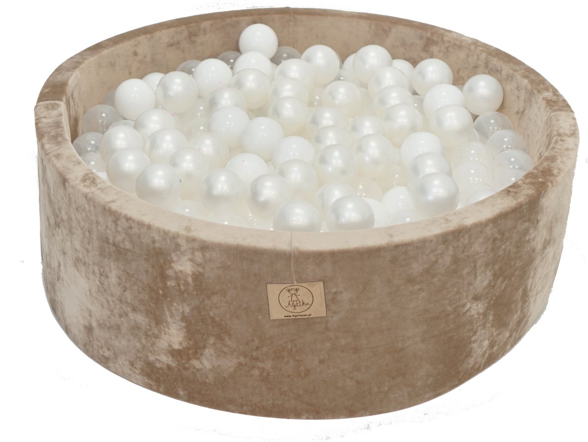 Ballenbakje.nl - Ballenbak XL VELVET GOUD | 90x30 cm | Inclusief 200 ballen - Parel Wit, Wit, Transparant